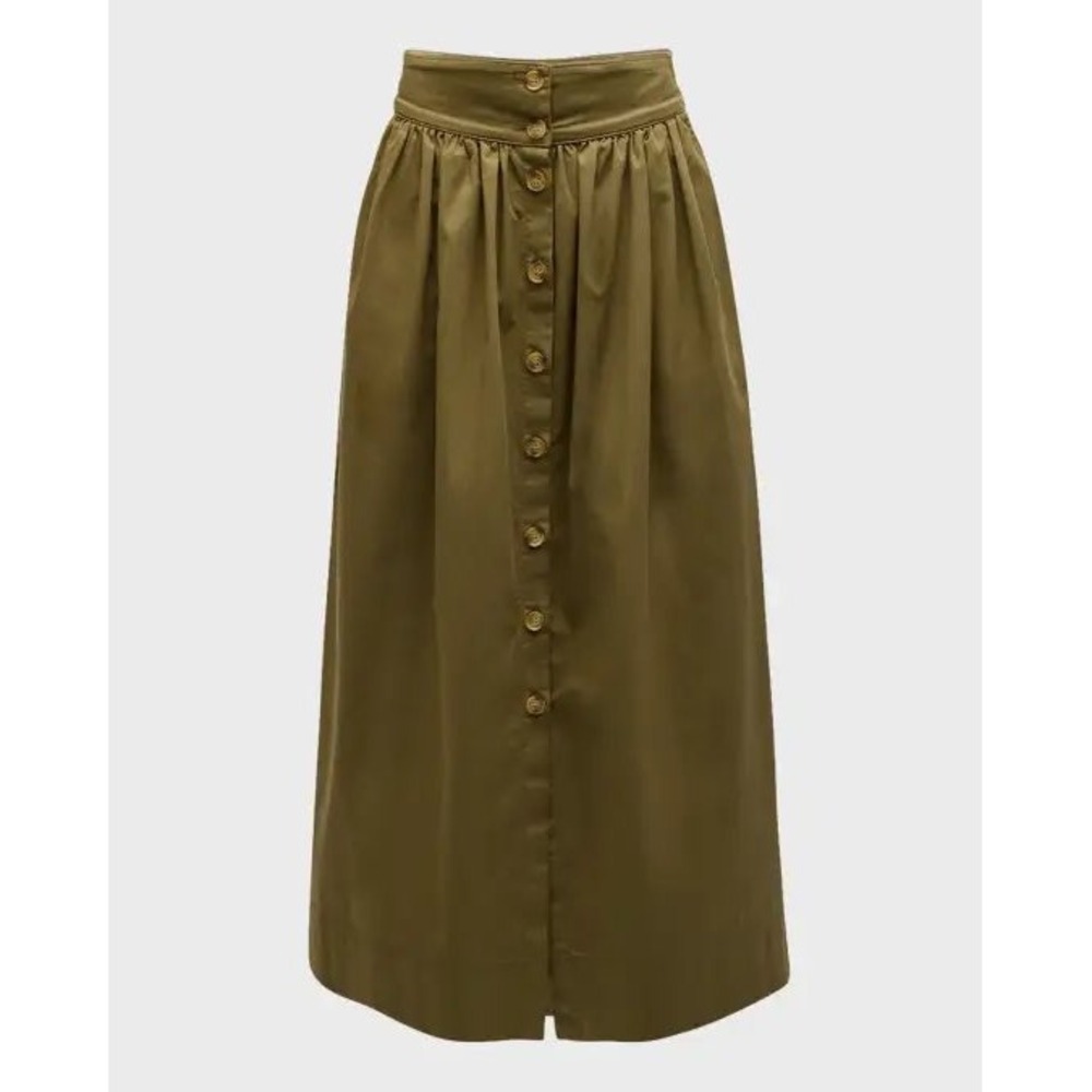 Vanessa Bruno Darja Ruched Button-Front Midi Skirt green small